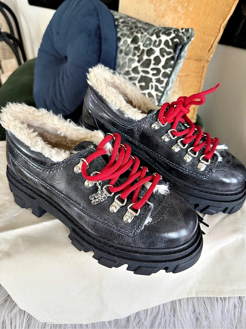 GANNI Sporty Hiking Boots Black & Red